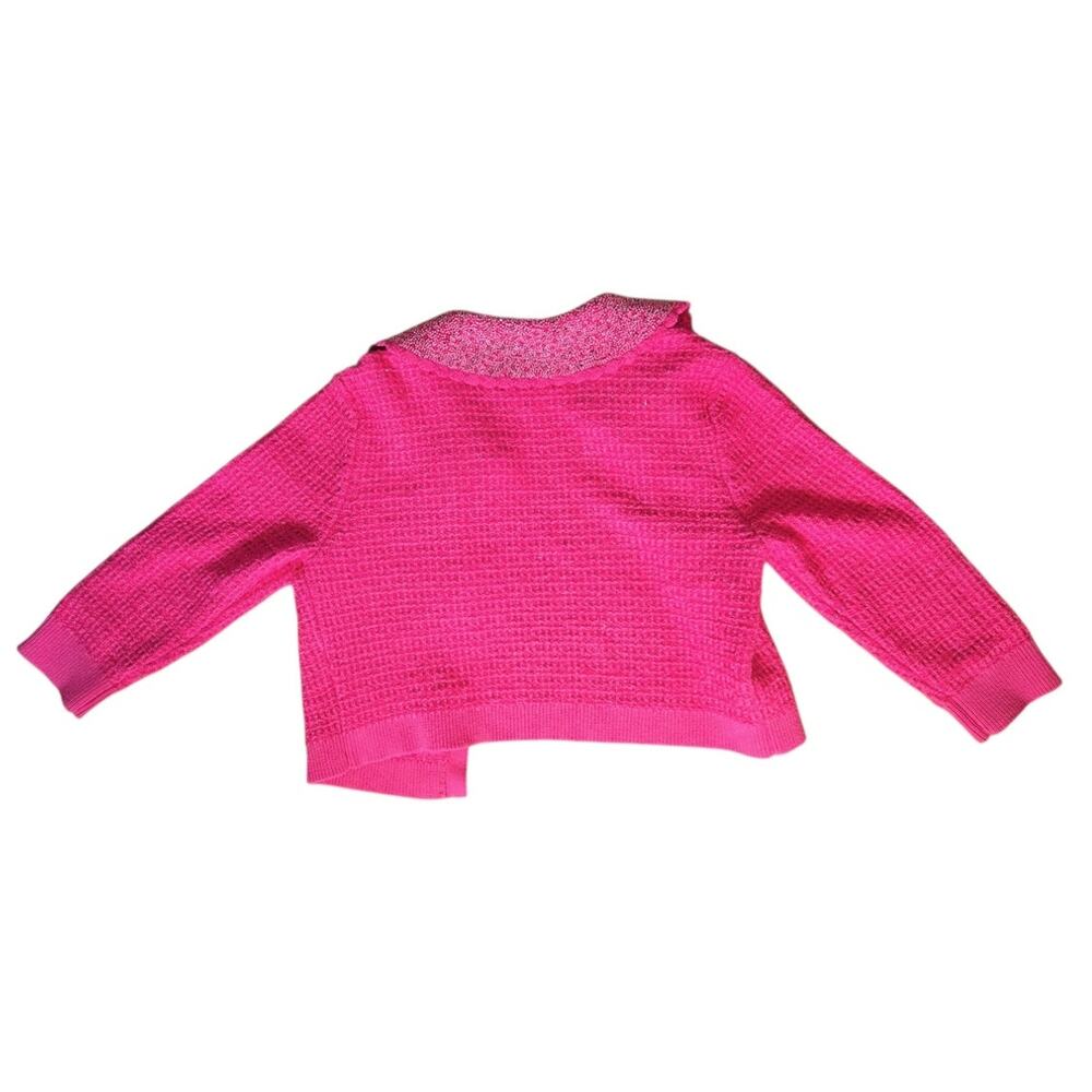 Alice + Olivia Akira Cropped Embellished Pink Tinsel Waffleknit Cardigan Medium - Picture 4 of 7